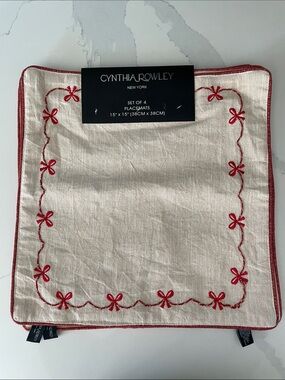 Cynthia Rowley Cream and Red Embroidered Placemat Set